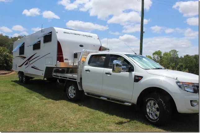 Ford PX Ranger towing a caravan with Airbag Man leaf helper kit RR4634