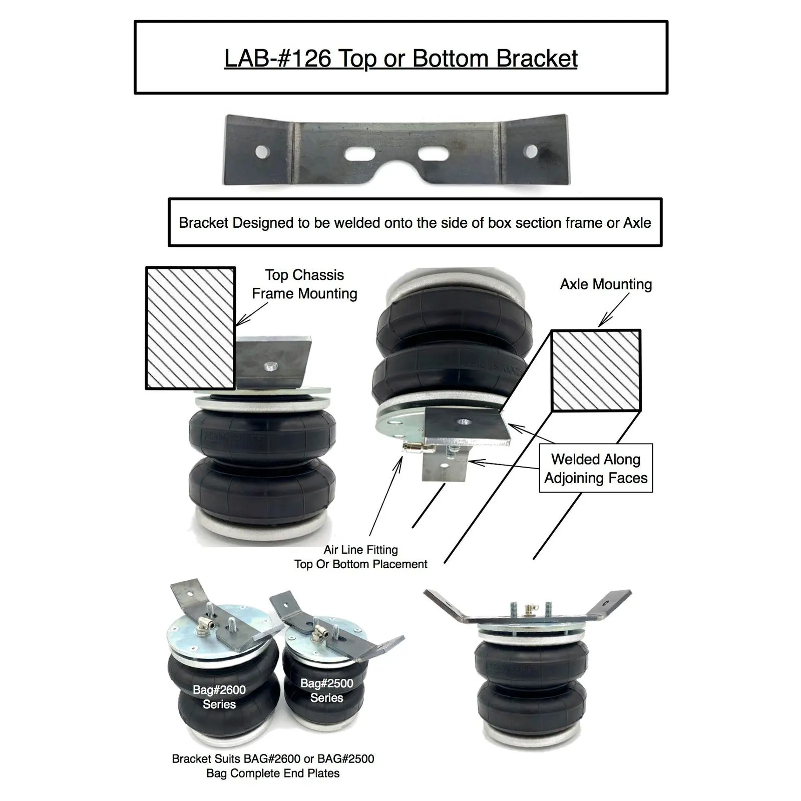 Boss Trailer axle and chassis air bag mounting bracket