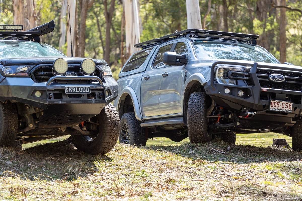Ford Ranger on Outback Armour suspension crossing a rocky creek
