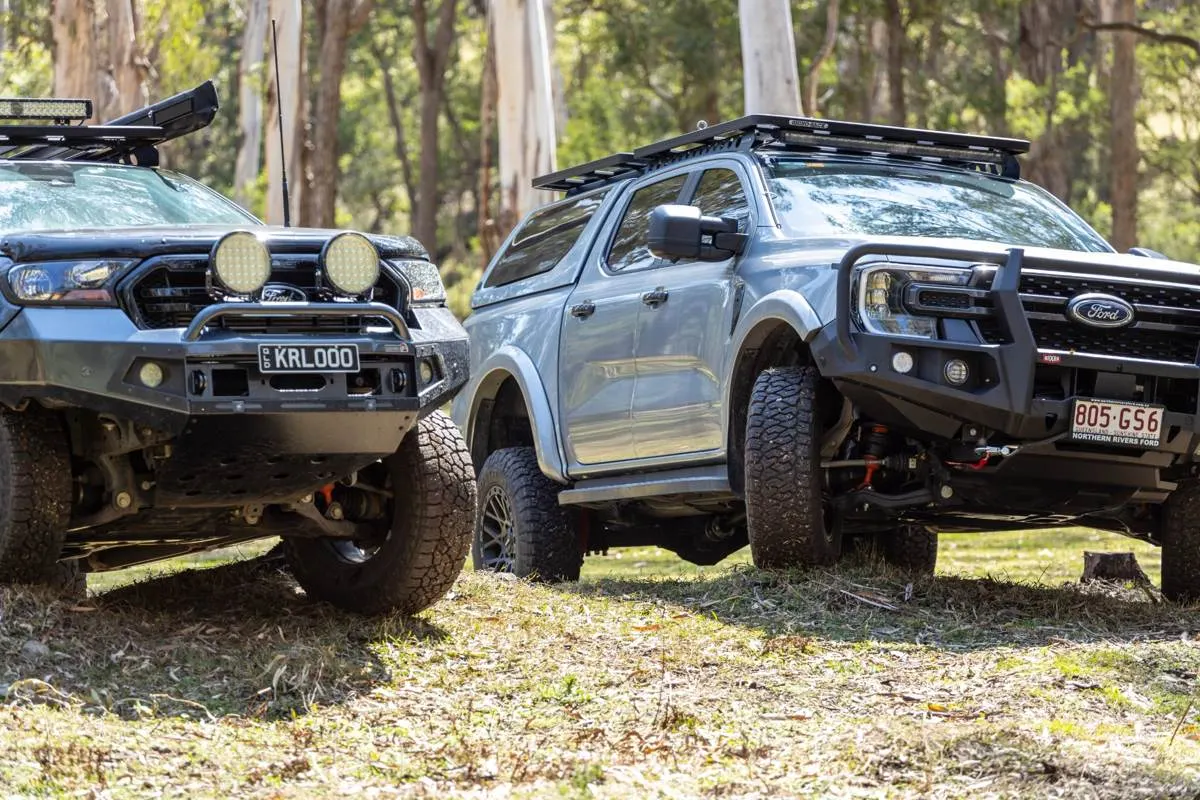 Ford Ranger on Outback Armour suspension crossing a rocky creek