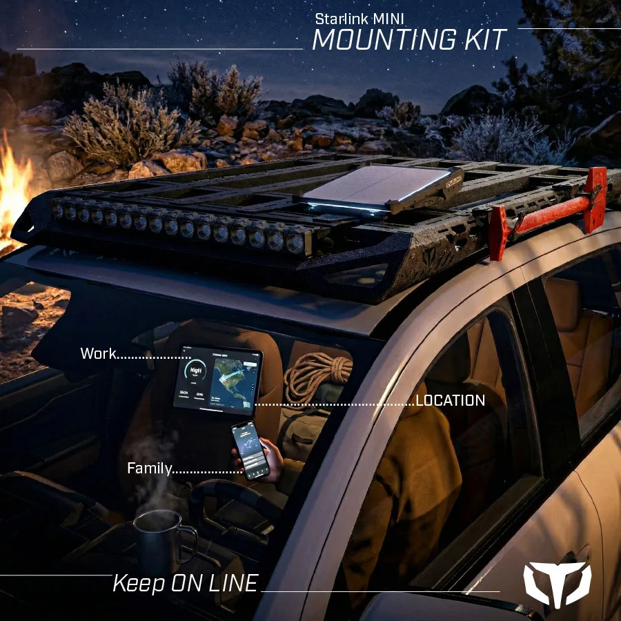 TrailMax Starlink Mini mount on a roof rack