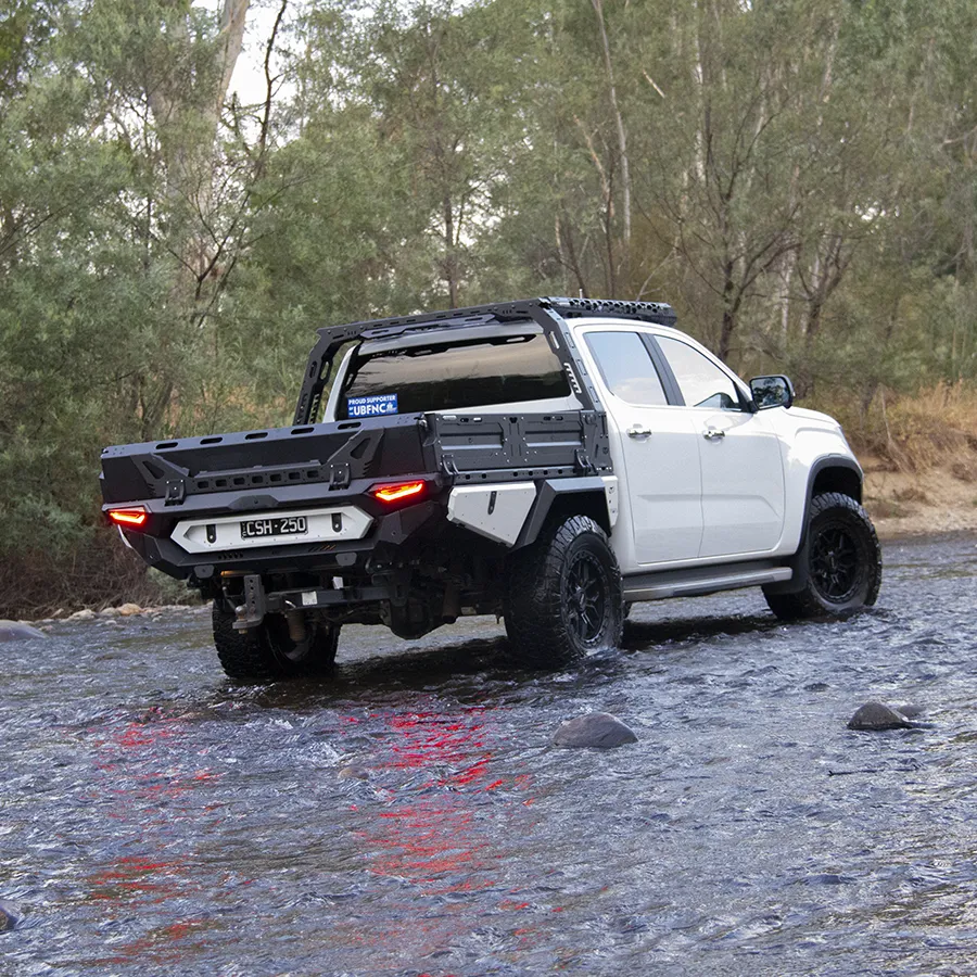 TrailMax aluminium tray with drop sides crossing a creek